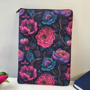 Waterproof Book Sleeve | Custom Book Pouch | iPad Sleeve | Floral Canvas Book Protector | Zipper Book Cover | Useful Gift for Book Lovers