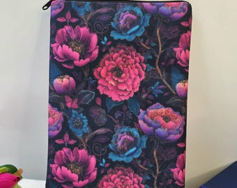 Waterproof Book Sleeve | Custom Book Pouch | iPad Sleeve | Floral Canvas Book Protector | Zipper Book Cover | Useful Gift for Book Lovers