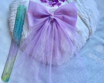 Glitter Net Bow | Purple Sparkle Hair Clip