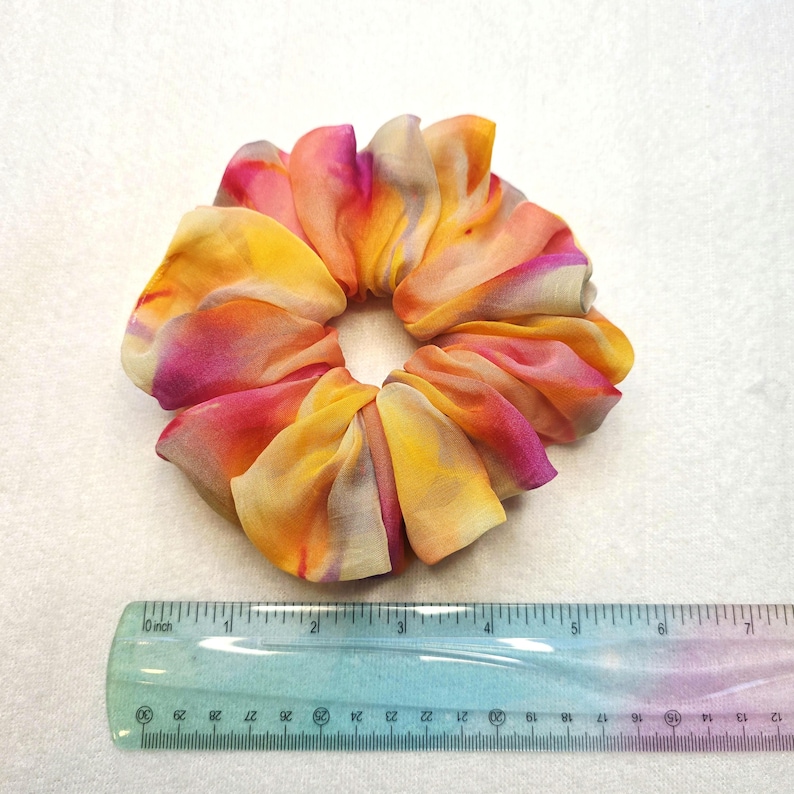 Sunset Matte Organza Oversize Scrunchie – Watercolor Tie-Dye Handmade Hair Accessory | Colourful Hair Tie | XXL Scrunchie image 3