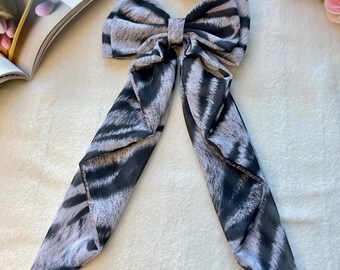 Zebra Print Long Tail Bow Clip: Georgette Hair Accessory