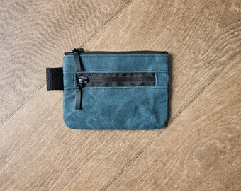 Waxed Canvas EDC Pouch – Compact Organiser Wallet | 5" x 3.5" | Waterproof Lining | Double Zip | Key Pouch | Minimal Wallet | Teal