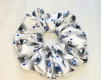 Mystic Evil Eye Satin Oversized Scrunchies – Protective Charm Hair Accessories