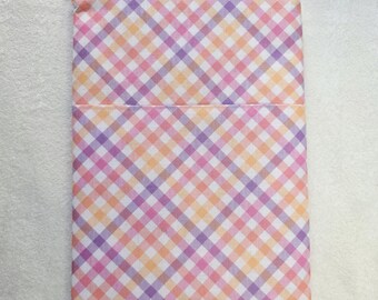 Pastel Gingham Cotton Book Sleeve | Zippered Book Protector | Handmade Fabric Book Cover | Kindle & Paperback