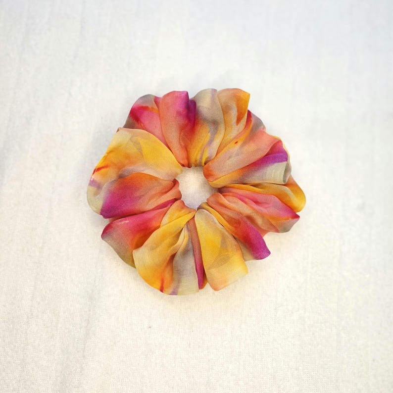Sunset Matte Organza Oversize Scrunchie – Watercolor Tie-Dye Handmade Hair Accessory | Colourful Hair Tie | XXL Scrunchie image 5