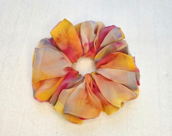 Sunset Matte Organza Oversize Scrunchie – Watercolor Tie-Dye Handmade Hair Accessory | Colourful Hair Tie | XXL Scrunchie
