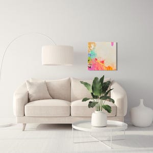Abstract art on canvas original artwork unique modern acrylic picture colorful colourful neon decoration orange pink green blue white pink