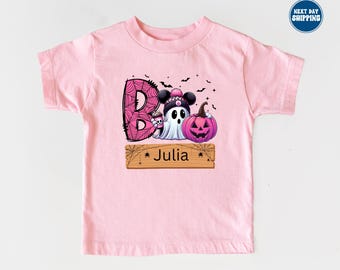 Personalisiertes Halloween-Geister-Shirt, Herbst-T-Shirt für Mädchen (Kleinkinder), Gruseliges Kinderoutfit mit individuellem Namen, Niedliche Herbstkleidung, Geschenk für kleine Mädchen