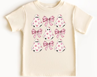 Geister-Shirt für Kleinkinder, süßes Halloween-T-Shirt mit rosa Schleife, gruseliges Herbst-Outfit für Mädchen, pastellfarbene Geisterkleidung, Geschenk für Babys zum Halloween-Süßigkeiten-Sammeln
