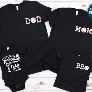 Baseball Theme Family Birthday Shirt, Rookie of The Birthday Onesie,  Rookie Family First Birthday Boy Shirt, Mom Dad Family Baseball Shirt