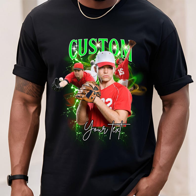 a baseball player wearing a custom t - shirt