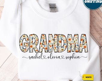 Sudadera de abuela con flores - Personalizada con los nombres de los niños