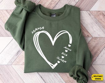 Custom Mama Shirt, Personalized Mom Shirt, Shirt with Kids Names, Gift for Mom Mama, Mom Heart Shirt, Custom Grandma Shirt,Mother's Day Gift