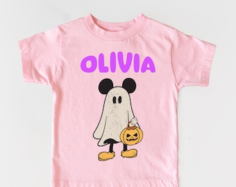 Geister-Babyshirt, personalisierter Halloween-Body, individuelles Maus-Geister-T-Shirt, erstes Halloween-Outfit, gruselige Kinderkleidung, Namensgeschenk