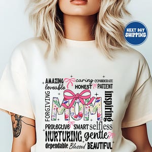 Comfort Colors Mom Shirt,Mother’s Day Gift for Mom,Floral MOM T-Shirt,Cute Mom Graphic Tee,Gift from Daughter,Word Art Mom Shirt,Gift Mom