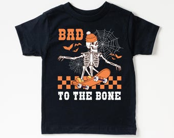 Skater-Halloween-T-Shirt, Skelett-Skate-Shirt, Grusel-Top, Herbst-Skelett-T-Shirt, Lustiges Halloween-Shirt, Skater-Kostüm für Kinder und Jugendliche