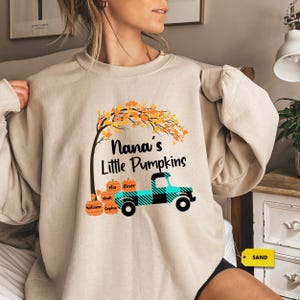 Nana&#39;s Little Pumpkins And Grandkids Names, Personalized Nickname Nana Mimi Shirt for Fall, Autumn Pumpkin Shirt
