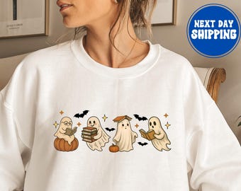Maglietta di Halloween con gatto e fantasma: design carino e spettrale - cotone morbido
