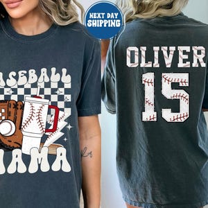 Custom Baseball Name and Number Comfort Colors T-Shirt, Double Sided Shirt, Baseball Mama T-Shirt, Personalized Baseball Tee, Game Day Shirt