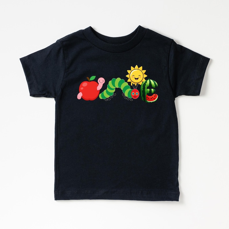 a child's t - shirt with an image of the very hungry caterpi