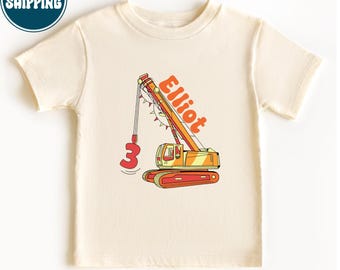 Camiseta de camiones grandes, camiseta personalizada para amantes de las excavadoras, conjunto de construcción con nombre personalizado, ropa gráfica con temática de cumpleaños, regalo de cumpleaños para niños