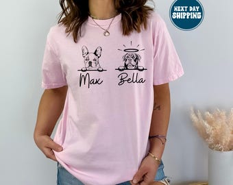 Chemise pour amoureux des chiens, portrait d'animal de compagnie personnalisé (nom personnalisé, unisexe S-XL)