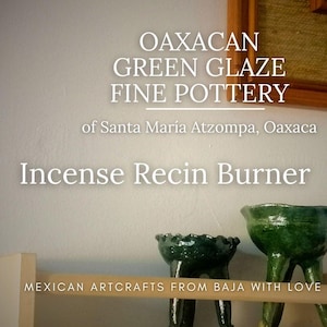 Op de afbeelding: Oaxacan brander van fijn aardewerk met groene glazuur uit Santa María Atzompa, Oaxaca. Mexicaans handwerk uit Baja met liefde.