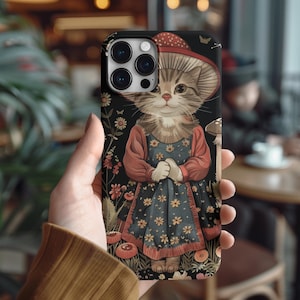 Aesthetic Mushroom & Wild Flower Phone Case For Phone 16 15 14 13 Pro Max, Cottagecore mushroom phone case, Vintage cat phone case,Botanical