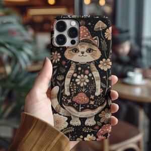 Aesthetic Mushroom & Wild Flower Phone Case For Phone 16 15 14 13 Pro Max, Cottagecore mushroom phone case, Vintage cat phone case,Botanical