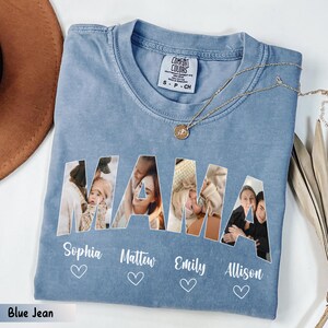 Personalized Mom Shirt with Kids&#39; Photo and Names, Custom Mother’s Day Gift, Mama Tee with Picture, Gift for Mom, Customized Mama T-Shirt