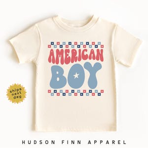 American Boy 4th of July Shirt, Kids Retro 4th of July Tee, Checkered Patriotic Toddler Shirt, Boys Independence Day, Red White & Blue Shirt