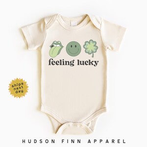 St. Patrick&#39;s Day Kids Baby Onesie®, Feeling Lucky Baby Bodysuit, Cute Onesie® for Saint Patty&#39;s Day, Green Shamrock, Smile Face