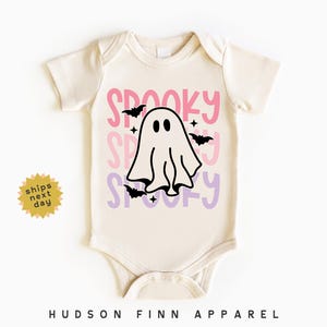 Girls Spooky Ghost Halloween Baby Onesie®, Kids Pink and Purple Ghost Bodysuit, Cute Halloween Outfit for Girl, Retro Ghost, Newborn, Infant