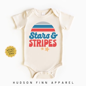 Stars & Stripes Baby Onesie®, Cute 4th of July Baby Bodysuit, Retro Independence Day, Patriotic Red White and Blue, 4th of July Onesie®