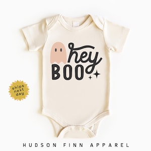 Hey Boo Halloween Baby Onesie®, Halloween Toddler Tee, Cute Ghost Fall Newborn Outfit, Infant Ghost Outfit, Funny Natural Baby Pink Ghost