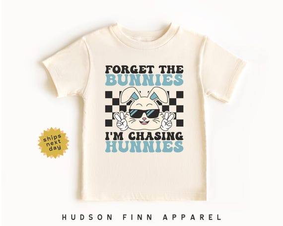 Funny Boys Easter Shirt, Forget the Bunnies I'm Chasing Hunnies Kids Tee, Easter Toddler Tee, Checkered Boy Bunny T-Shirt, Retro Boys Shirt