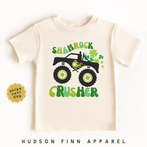 Shamrock Crusher St. Patrick&#39;s Day Shirt, Boys Monster Truck St Patricks Day Toddler Tee, Funny Boys Shamrock T-Shirt, Irish Boy Truck Shirt