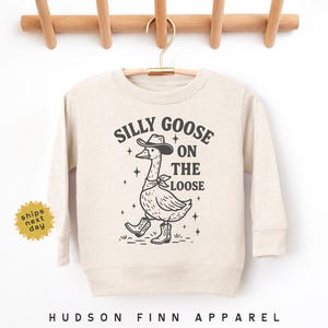 Silly Goose on the Loose Kids Sweatshirt, Funny Silly Goose Toddler Crewneck, Funny Farm Animal Youth Outfit, Duck Long Sleeve Shirt, Goose