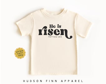 Kids Easter Shirt, He is Risen Toddler Tee, Christian Jesus Toddler Shirt, He is Risen T-Shirt for Kids, Girls Easter Toddler Tee, Matching