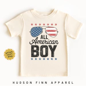 All American Boy 4th of July Shirt, Kids Retro 4th of July Tee, Patriotic Toddler Shirt, Boys Independence Day, American Flag Sunglasses