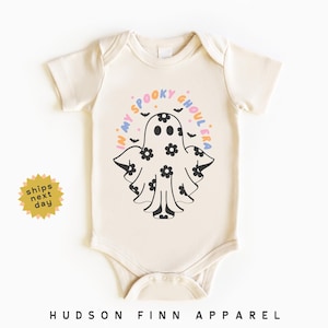 Girls Halloween Baby Onesie®, In My Spooky Ghoul Era Baby Halloween Bodysuit, Cute Fall Baby Outfit, Flower Ghost Retro, Newborn, Infant