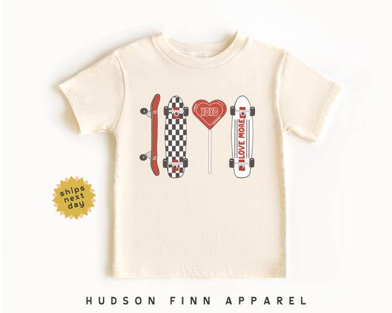 Kids Valentine's Day Shirt, Red Checkered Skateboard Valentines Day Toddler Tee, Cute Boys Shirt, Lollipop Boys Shirt, Love More, Longboard