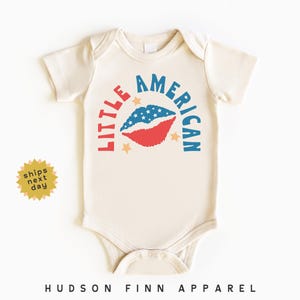 Little American Lips Baby Onesie®, Cute 4th of July Baby Bodysuit for Girls, Independence Day Onesie®, Retro Patriotic Onesie®, USA Onesie®
