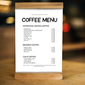 Menu Minimalista de Café Especial, Amantes de Café, Menu Manuscrito, Modelo Canva Personalizado, Editável, Imprimível, Download Digital