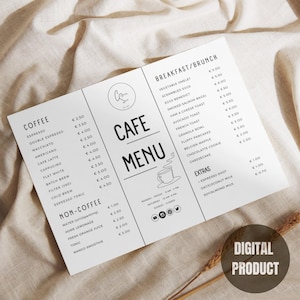 Modelo de menu de café, modelo Canva, cafeteria, negócio de café, menu de design, editável, design minimalista, exclusivo, personalizado, decoração