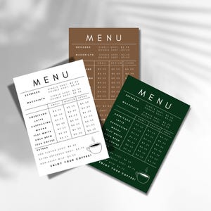 Modelo de menu de café, modelo editável fácil do Canva, negócio de café, entusiasta de café, Prontable, personalizado, exclusivo, minimalista, personalizado