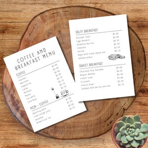 Modelo de menu de café e café da manhã, Canva editável, barista, cafeteria, negócio de café, lista de preços, minimalista, exclusivo, personalizado, digital