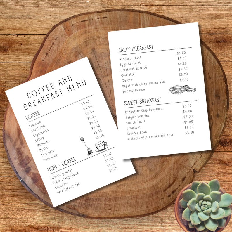 Cafe and Breakfast Menu Template, Canva Editable, Barista, Coffee Shop ...