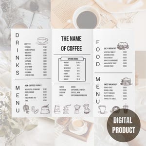 Cardápio de Café, Cafeteria, Cardápio de Design Fácil, Editável, Modelo Canva, Minimalista, Digital, Personalizado, Único, Personalizado, Download, Imprimível