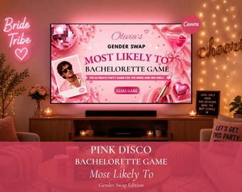 Most Likely To Bachelorette Game Gender Swap Bachelorette Game Editable Canva Presentation Funny Hen Party TV Game Template